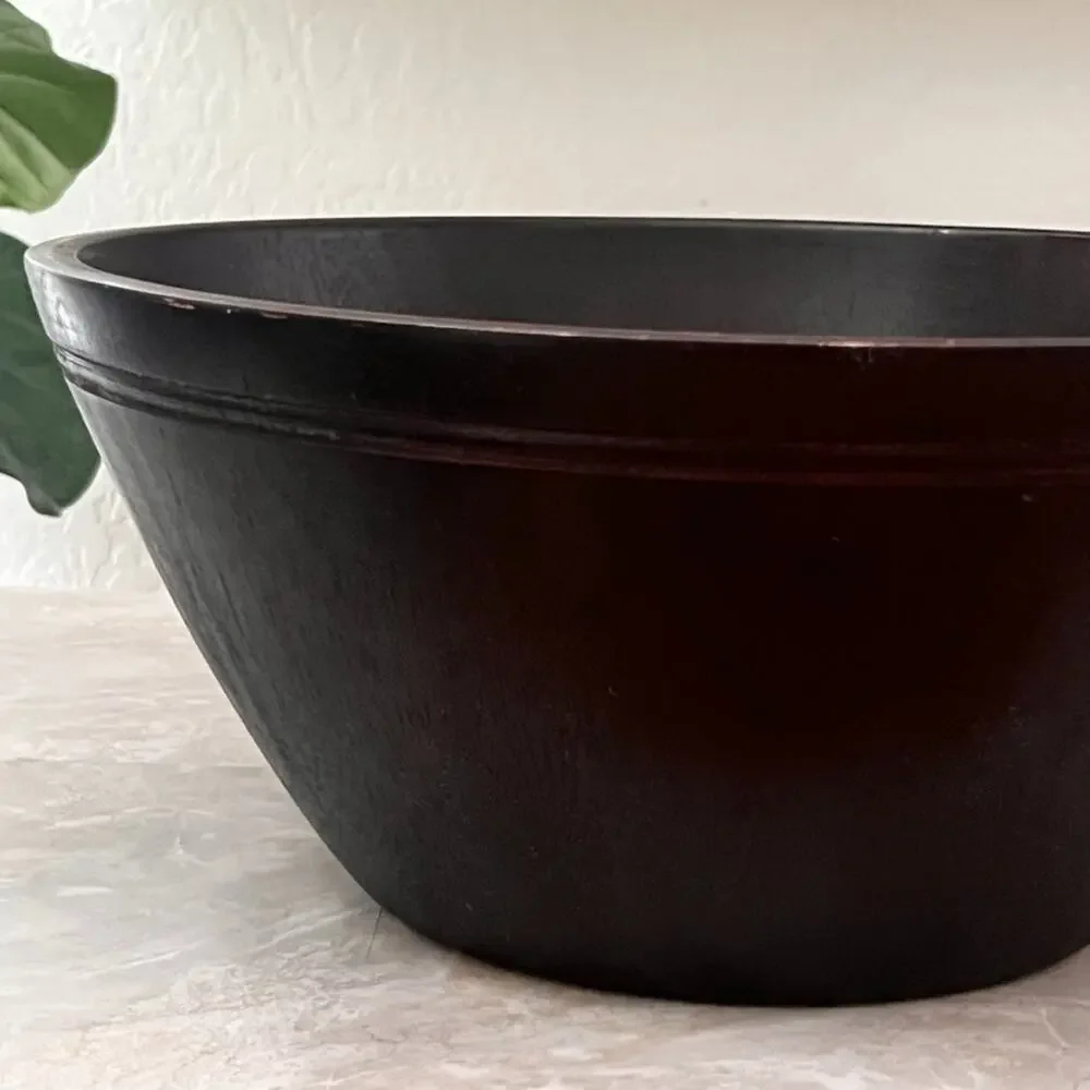 Vintage Clay Art Dark Wood Salad Bowl 15.5